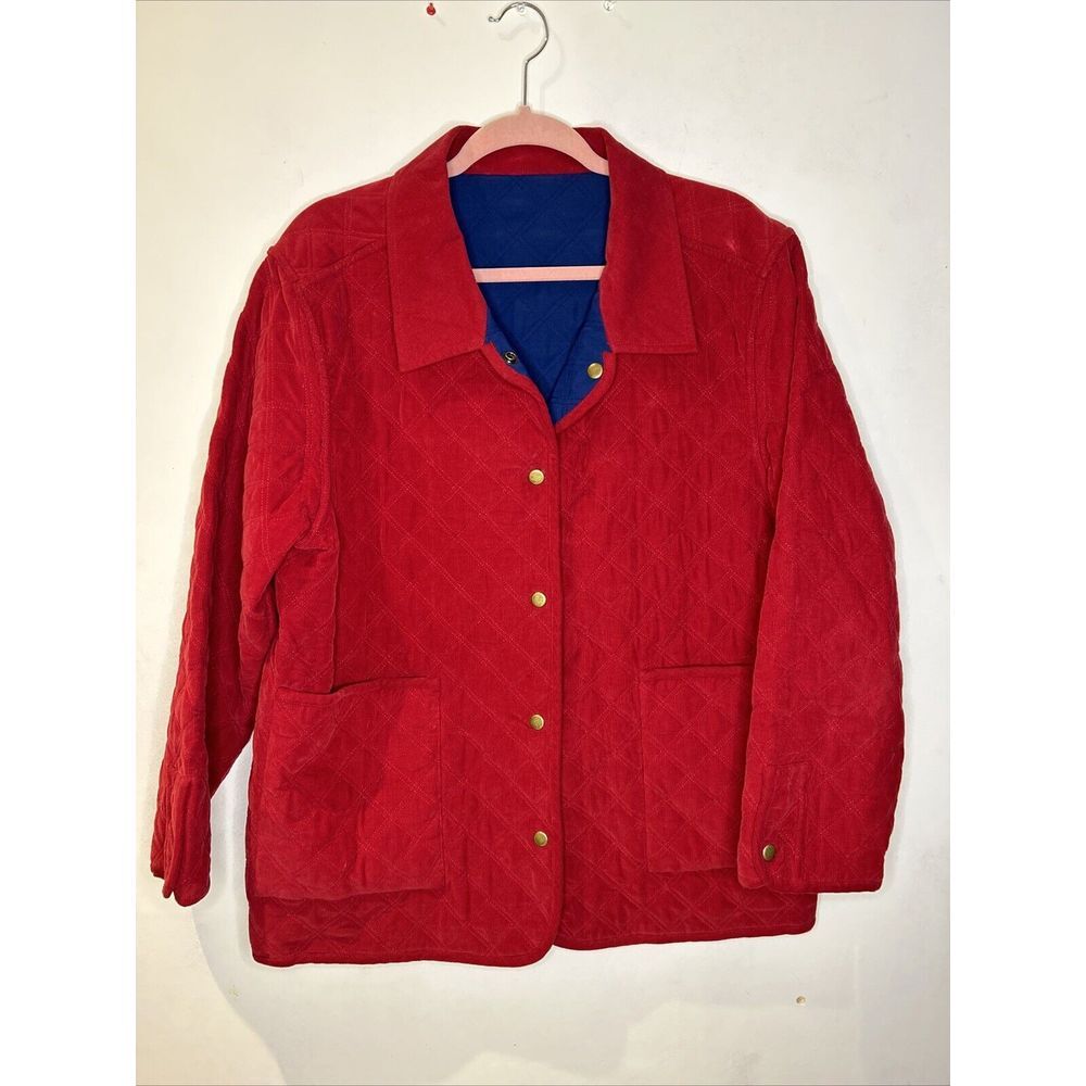 Charles Keath %100 Cotton Quilted Reversible  Coat Red/Blue Jacket Size Large‎